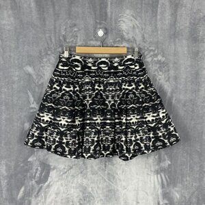 J Crew Skirt Women's Size 2 Black White Blurred Ikat Pleated Lined Style B4435